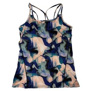 Gaiam Womens Blue Abstract Watercolor Strappy Racerback Yoga Tank Top Medium